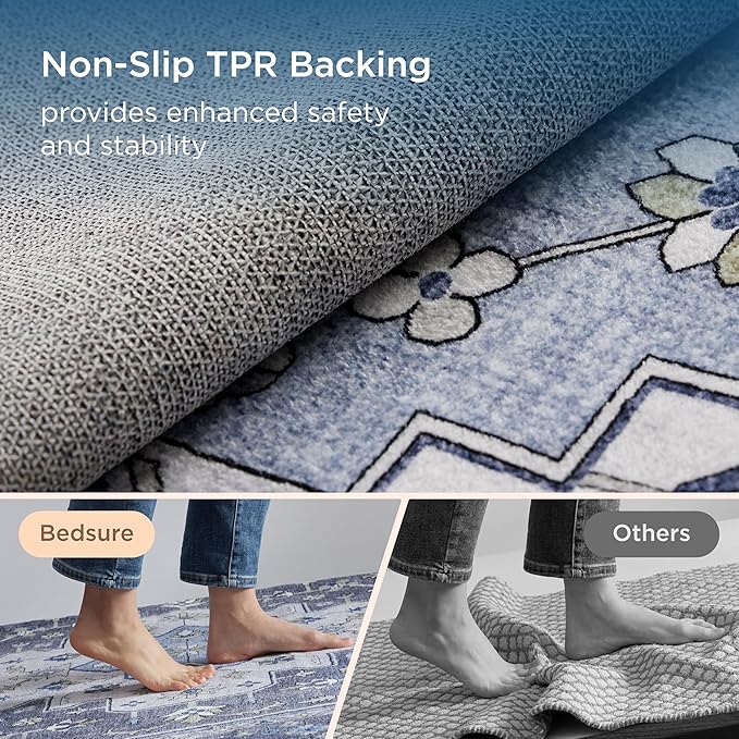 Bedsure 3x5 Area Rugs for Living Room, Machine Washable Rugs, Non-Slip Backing, Non-Shedding, Vintage Low Pile Easy Care Throw Carpet for Bedroom Dining Room, Grey