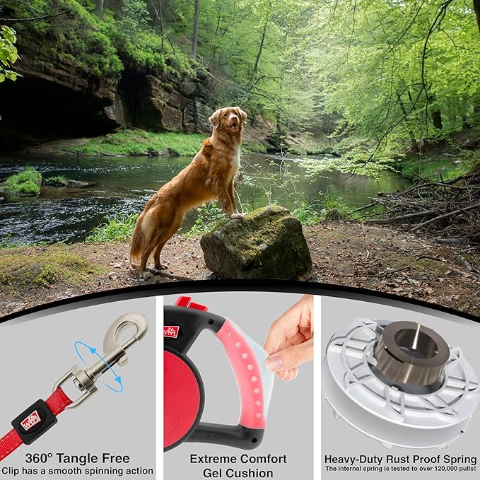 WIGZI Gel Retractable Leash, Small, Red (SMLGL-RD)