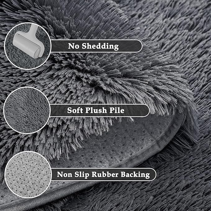 5x8 Area Rug for Living Room, Modern Grey Super Shag Shaggy Soft Washable Indoor Fuzzy Carpet Non-Slip Fluffy Rugs for Bedroom Home Aesthetic Decor