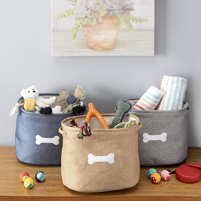Park Life Designs Dog Toy Basket - Stylish Basket for Dog Toys, Storage Solution for Pets Including Cats, Puppies, and Kittens | Capri, Tan, White Bone
