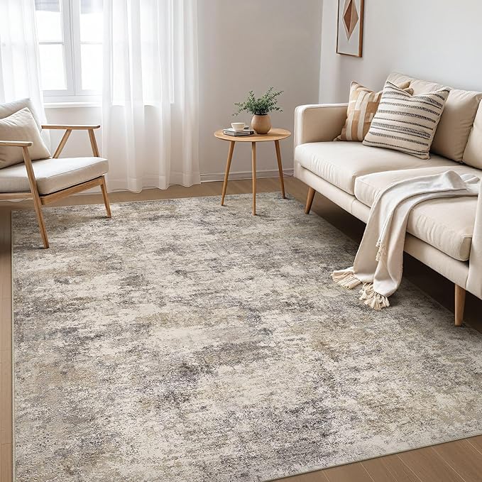 Nakagishi 5x7 Area Rugs Living Room: Washable Abstract Large Neutral Soft Rug Stain Resistant Modern Indoor Floor Non-Slip Carpet for Bedroom Nursery Kids Playroom Office Dining Room Dorm- Brown Grey