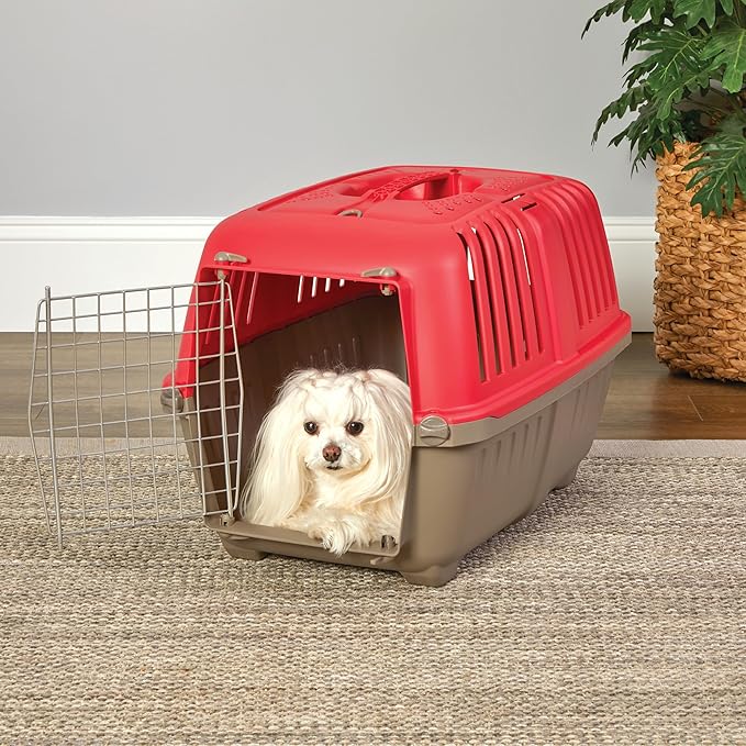MidWest Homes for Pets Spree Travel Carrier ??Hard-Sided Dog & Cat Carrier, Small Pet Travel Crate with Handle, Ventilated Design, Easy Assembly, 24-Inch, Red