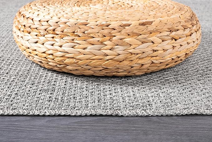 CAMILSON Easy Jute Rug 4x6, Indoor Outdoor Gray Color Farmhouse Area Rugs for Living Room Patio and Kitchen Rug, Solid Boho Woven Design, Easy-Cleaning, Washable Outside Carpet Alfombras (4 x 6)