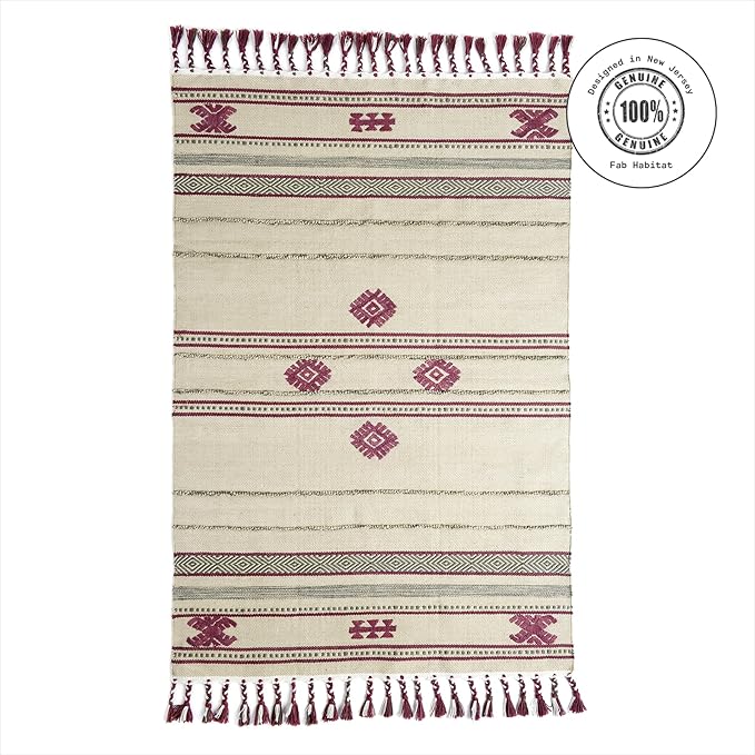 Fab Habitat Machine Washable Area Rug - Hand Woven, Stain Resistant, Pet Friendly - Premium Recycled Polyester Yarn - Aztec - Kitchen, Bathroom - Dakota - Multi - 2 x 3 ft