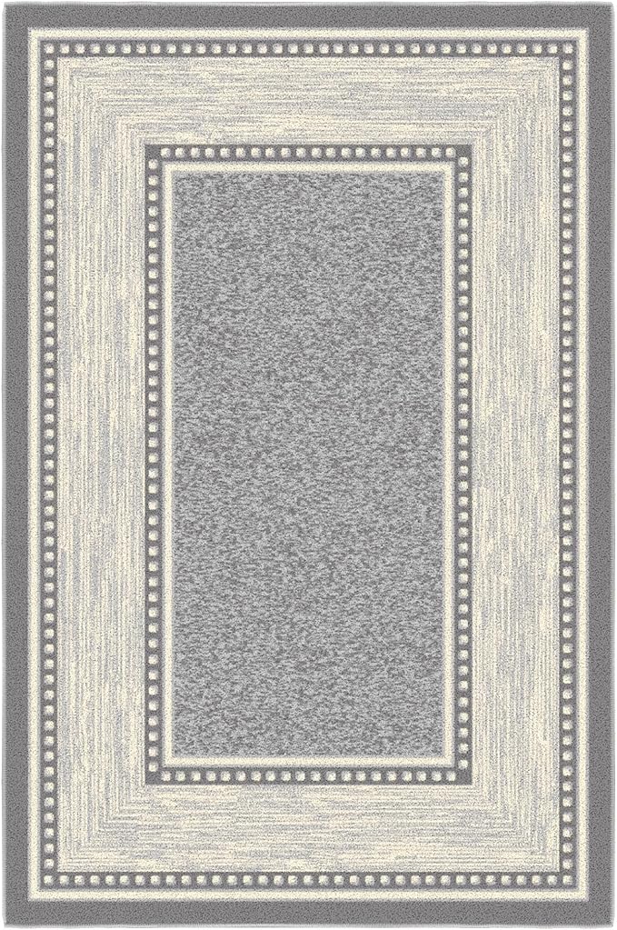 Ottomanson 3'3" x 4'7" Rugs for Living Room Border Area Rug for Bedroom - Non Slip Durable Large Floor Carpet for High Traffic Areas - Indoor Rug for Dining Room Kitchen Kids Playroom, Light Gray