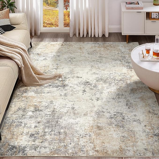 5x8 Area Rug Living Room Rugs - Washable Neutral Modern Abstract Soft Thin Large Rug Indoor Floor No Slip Rug Carpet for Bedroom Under Dining Table Home Office Decor - Golden Grey