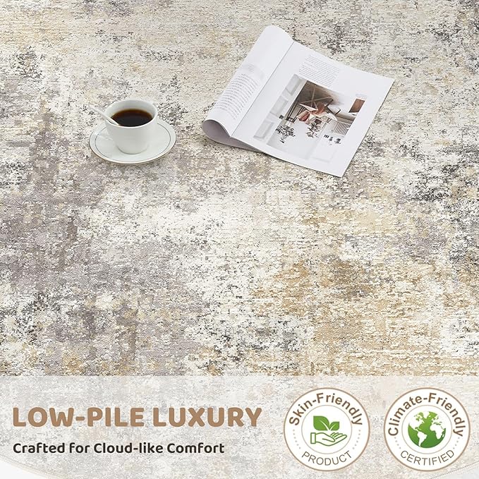 2x3 Entryway Area Rug: Washable Neutral Modern Abstract Small Rug - Non-Slip Low Pile Throw Indoor Carpet for Entrance Kitchen Front Door Mat Bathroom Entry Kids Room - Golden Grey