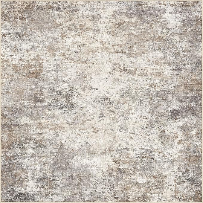 Square Area Rugs : Washable 8x8 Neutral Modern Abstract Carpet for Living Room Bedroom - Soft Floor Mat with Non Slip Backing for Kitchen Nursery Dorms Farmhouse Home Decor - Brown Grey