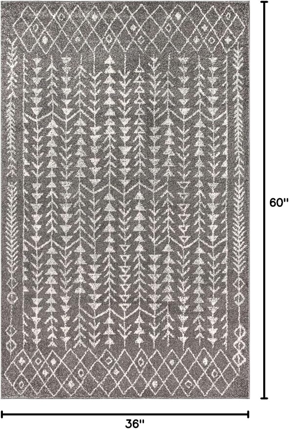JONATHAN Y Ziri Moroccan Geometric Gray/Cream Indoor Area Rug, 3x5, Bohemian, Scandinavian, Easy-Cleaning for Living Room, Bedroom, Kitchen, Pet Friendly, Non-Shedding (MOH210B-3)