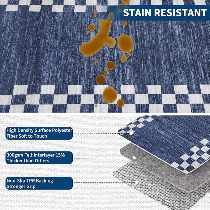 GarveeHome Area Rug 6x9 Large Living Room Modern Border Throw Rug with Rubber Backing Stain Resistant Dining Room Throw Carpet Washable Scalloped Rug for Bedroom Home Decor Office, Blue