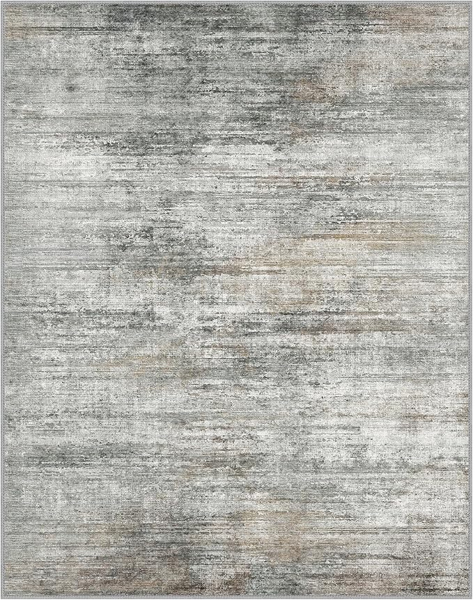 Area Rugs 6x9 for Living Room Bedroom, Modern Abstract Machine Washable Rug, Large Soft Low Pile Floor Cover with Non Slip Backing for Dining Room, Ash Gray Brown
