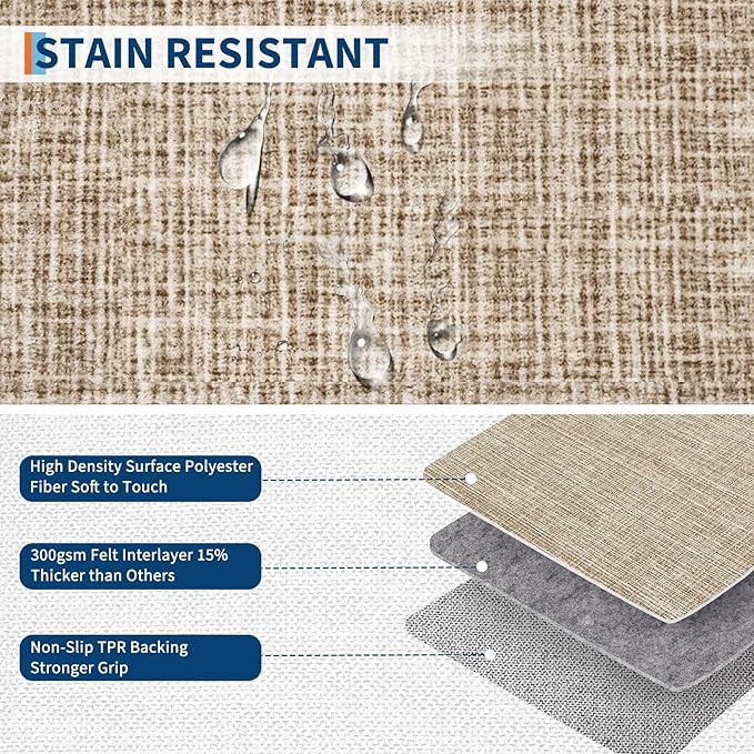 4ft Washable Round Rug for Entryway Modern Checkered Bedroom Circle Rug Non Slip Soft Dining Room Round Throw Carpet Small Stain Resistant Border Round Rugs for Living Room Kitchen Bathroom, Taupe