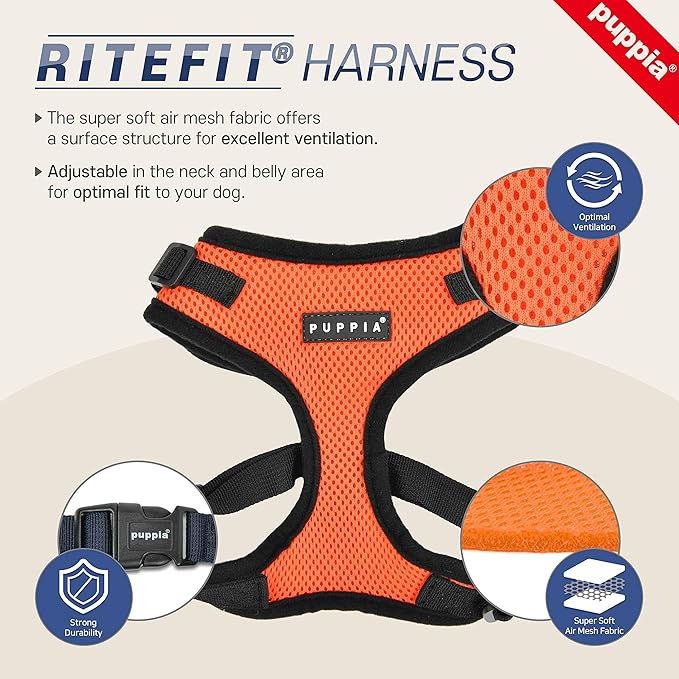 Authentic Puppia RiteFit Harness with Adjustable Neck, Navy, Medium