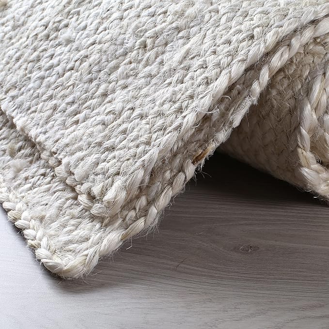 Hausattire Hand Woven Jute Braided Rug, 2'x6' ??Off White, Reversible Boho Entry Area Rugs for Kitchen, Living Room I Farmhouse Indoor Outdoor Decorative Floor Rug, 24x72 Inches