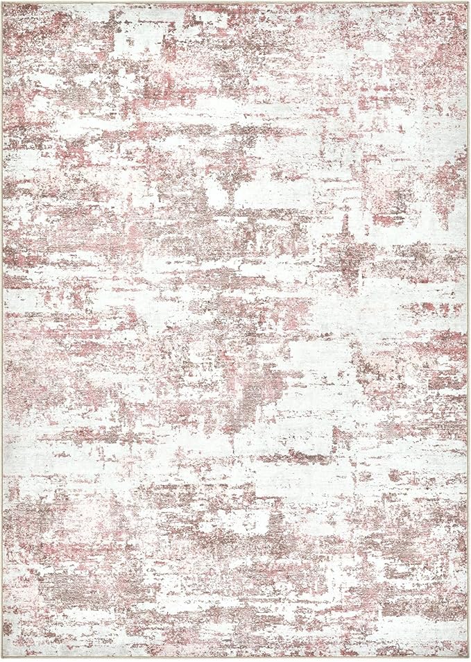 Area Rugs for Living Room: 5x8 Abstract Washable Rug Modern Neutral Large Soft Stain Resistant Non-Slip Backing Machine Table for Bedroom Dining Room Indoor Home Office Carpet - Pink
