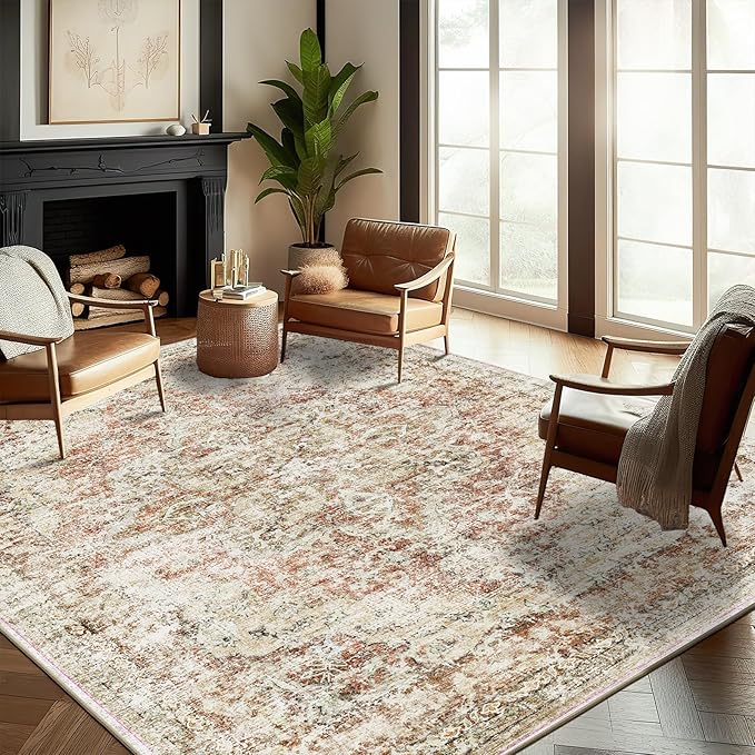 Washable Area Rug 10'x14' Boho Design Non-Shedding Easy Care Ideal for High Traffic Areas in Living Room Bedroom Office Coffee Table Kitchen Large Carpet
