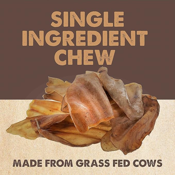 Mighty Paw 100% Natural Unbleached Cow Ears for Dogs - Single Ingredient - Cows Ears for Dogs Chew Treats Suitable for Small, Medium & Large Breeds - Pet Chews (12 Pack)