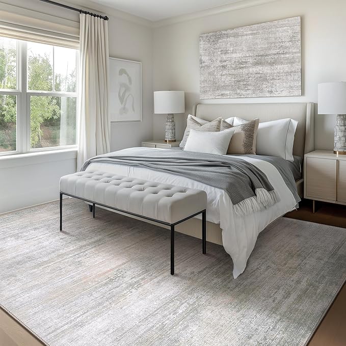 Bavni 8x10 Area Rugs, Modern Living Room Rugs, Large Machine Washable Rug Non-Slip, Soft Pet Friendly Rugs for Bedroom, Playroom, Dining Room, White/Grey