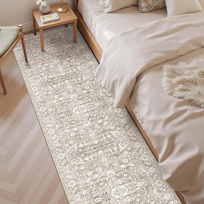 Washable 2.5'x8' Runner Rugs for Hallway, Kitchen Runner Rugs with Rubber Backing Vintage Non-Slip Soft 2'6"x8' Carpet Runner for Entryway Laundry Bedroom Farmhouse Light Brown