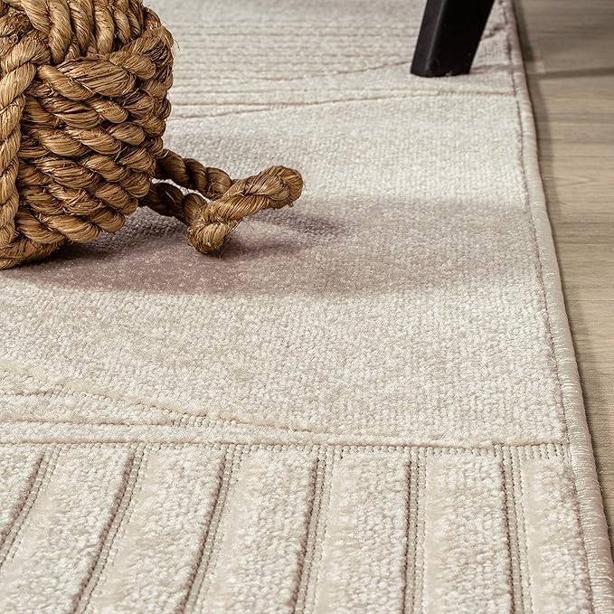 JONATHAN Y Nordby High-Low Arch Striped Ivory/Cream 8' Round Indoor/Outdoor Area Rug, Pet Friendly, Non-Shedding, Stain Resistant, Easy-Cleaning for Backyard, Patio, (SCN104B-8R)