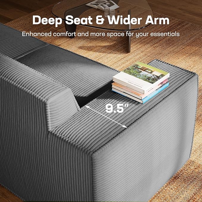 Marsail Modular Sectional Sofa, 142" U-Shaped Modular Sectional Couch with Deep Seat, Freely Combinable Sectional Cloud Sofa for Living Room, No Assembly, Plush Corduroy Fabric, Grey