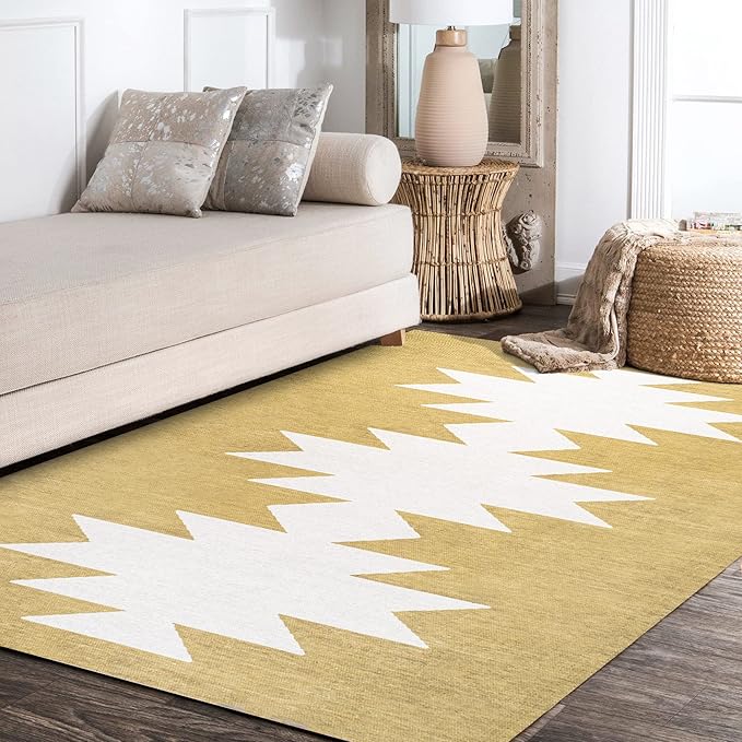 JONATHAN Y Machine Washable Moss/Cream Indoor Area Rug 5X8 ft, Chayton Minimalist Geometric for Living Room, Bedroom, Kitchen, Office, Easy-Cleaning, Pet-Friendly, Non-Shedding WSH110B-5