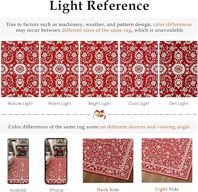HUGEAR Christmas 8x10 Machine Washable Rugs Red Hallway Large Area Rug Indoor Accent Rug Floral Low Pile Carpet Soft Throw Aesthetic Rug Bedroom Living Room Office Dining Room Kitchen Laundry Room