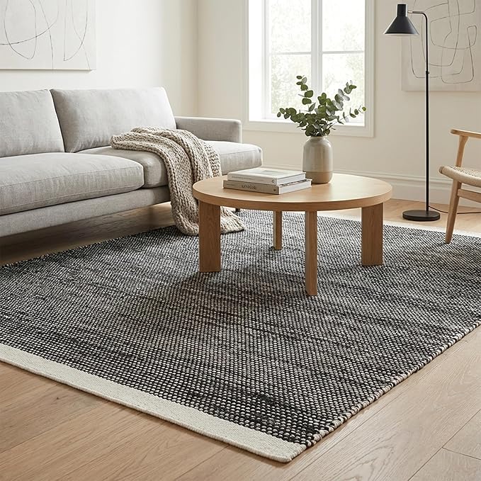 Fab Habitat Machine Washable Area Rug - Hand Woven, Stain Resistant, Pet Friendly - Premium Recycled Polyester Yarn - Solid - Kitchen, Hallway - Kingscote - Black & White - 2.5 x 8 ft Runner