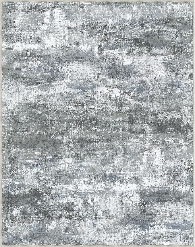 Area Rugs 6x9 for Living Room Bedroom, Modern Abstract Machine Washable Rug, Large Soft Low Pile Floor Carpet with Non Slip Backing for Dining Room, Silver Grey