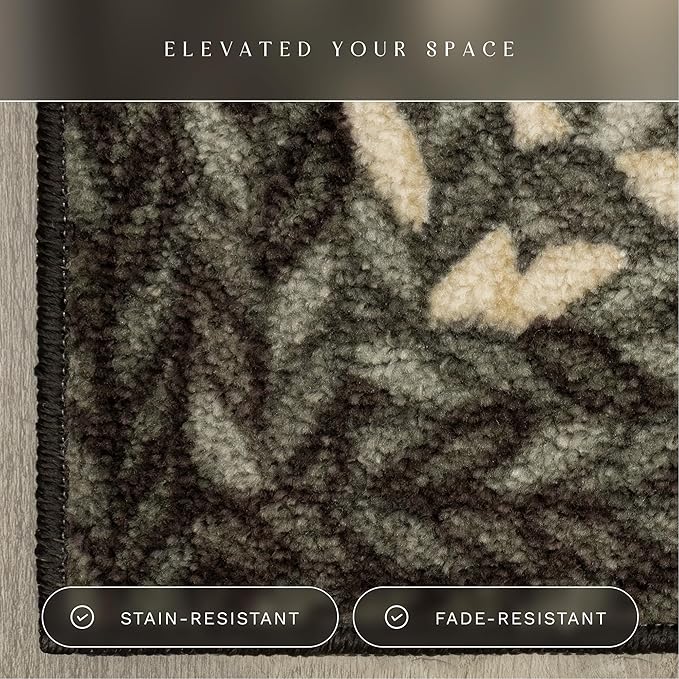Maples Rugs Marion Bohemian Braided-Style Print Runner Rug ??Made in USA ??Washable, Non-Slip Indoor Runner for Hallway, Kitchen, and Laundry Room, 2' x 8', Black