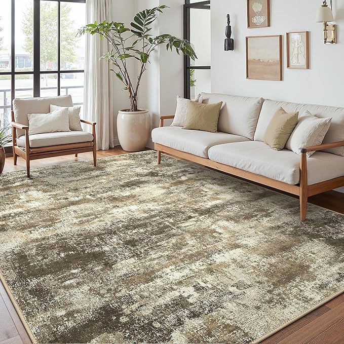 Area Rugs 6x9 for Living Room Bedroom, Modern Abstract Machine Washable Rug, Large Soft Low Pile Floor Cover with Non Slip Backing for Dining Room, Brown