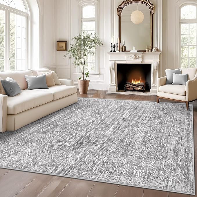 Washable Rug 5x7 Area Rugs: Modern Geometric Rugs for Living Room Non Slip Soft Low Pile Moroccan Indoor Carpet for Bedroom Nursery Dining Room Home Office (Grey, 5'x7')