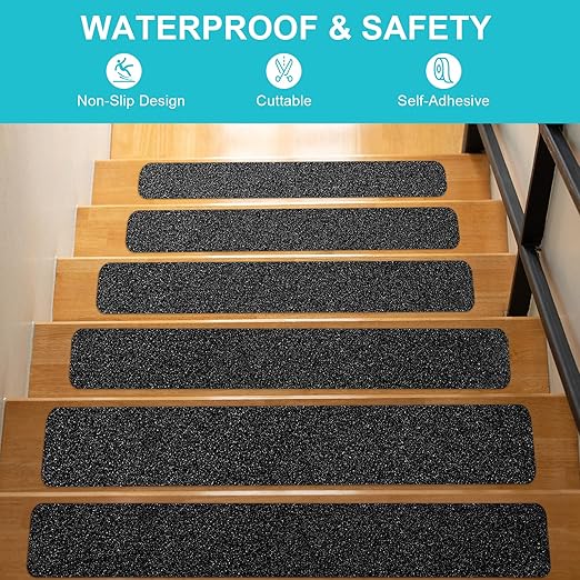Qingluan Anti Slip Tape, Heavy Duty Grip Tape Outdoor Waterproof, High Adhesive Traction Safety Tape for Stairs, Tread Steps, Ramps, Skateboards (Black, 44 Inch x 33 Feet)