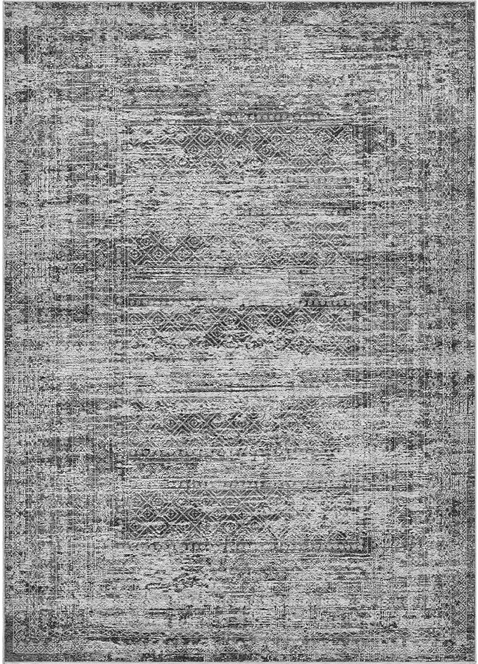 7x9 Area Rug Living Room Rugs - Washable Neutral Modern Abstract Soft Thin Rug Indoor Floor No Slip Rug Carpet for Bedroom Under Dining Table Home Office Decor - Dark Gray
