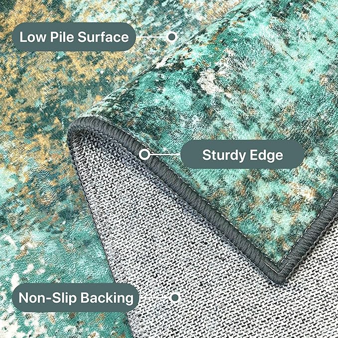 Machine Washable Rug 5x7 Area Rugs for Living Room Bedroom, Large Turquoise Abstract Area Rug Soft Throw Rugs, Low-Pile Floor Carpet with Non Slip Rubber Backing