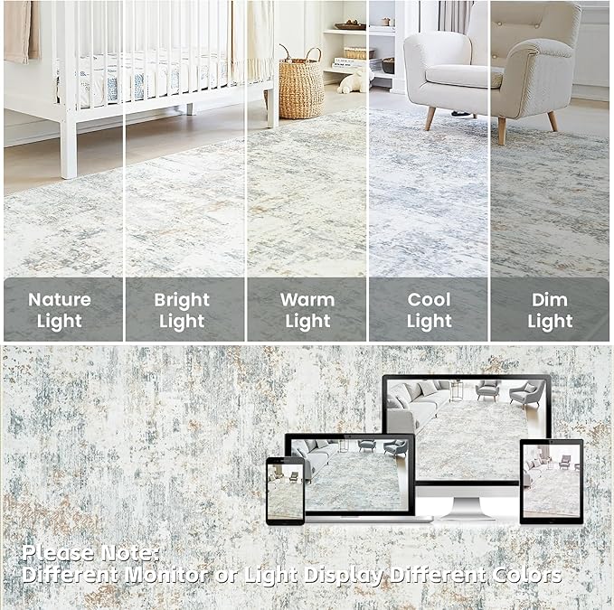 8x10 Area Rugs Living Room Rug Modern Abstract Neutral Washable Rugs Non Slip Soft Carpet Large Area Rug Low Pile Stain Resistant Non Shedding for Bedroom Nursery Dining Room Home Office Gray Brown