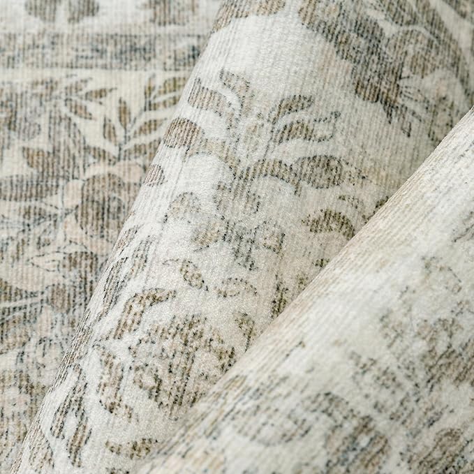 2'6"x14' Runner Rug Beige Washable Hallway Kitchen Bedroom Vintage Distressed Bathroom Non Slip Medallion Floral Carpet Indoor Retro Throw Floor Mat for Office Dining Laundry Living Room