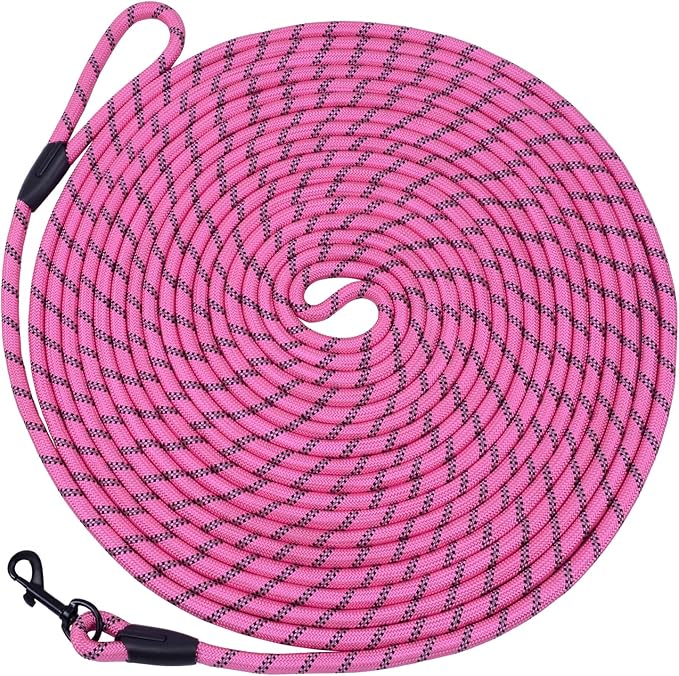 Long Dog Leash for Training 50Ft-Reflective Nylon Rope with Swivel Hook-Recall Agility Lead for Large Small Medium Dogs Outside Walking Hiking-Pink