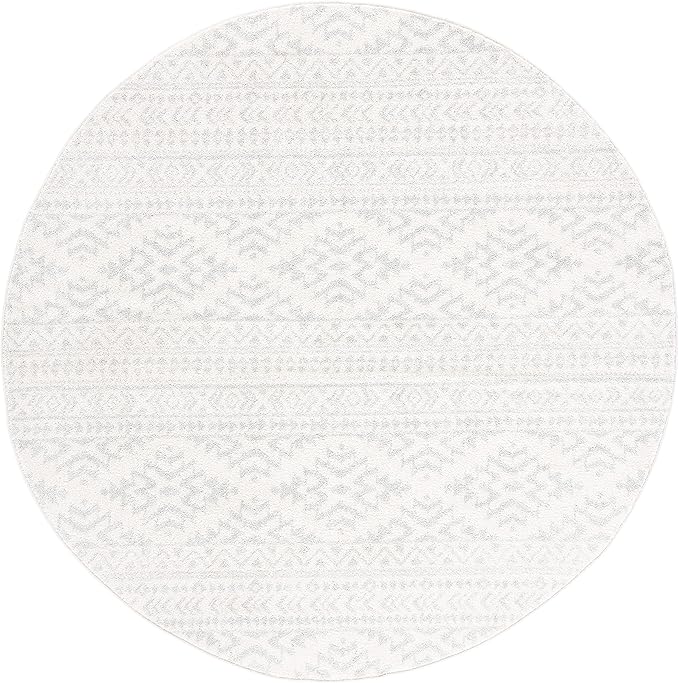 SAFAVIEH Tulum Collection Area Rug - 5' Round, Ivory & Light Grey, Moroccan Boho Tribal Design, Non-Shedding & Easy to Clean, Ideal for Living Room, Bedroom, Dining Space (TUL272G)