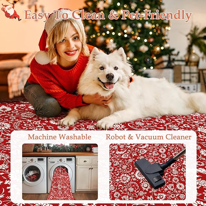 HUGEAR Christmas 2x3 Small Rug Machine Washable Area Rug Red Entryway Rugs Entrance Door Mat Indoor Accent Rugs Floral Low Pile Carpet Distressed Throw Rug Kitchen Bedroom Office Non Slip