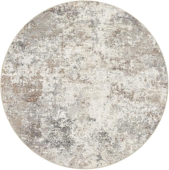 8ft Round Area Rug Living Room Rugs - 8x8 Washable Neutral Modern Abstract Soft Thin Rug Indoor Floor No Slip Rug Carpet for Bedroom Under Dining Table Home Office Decor - Brown Grey