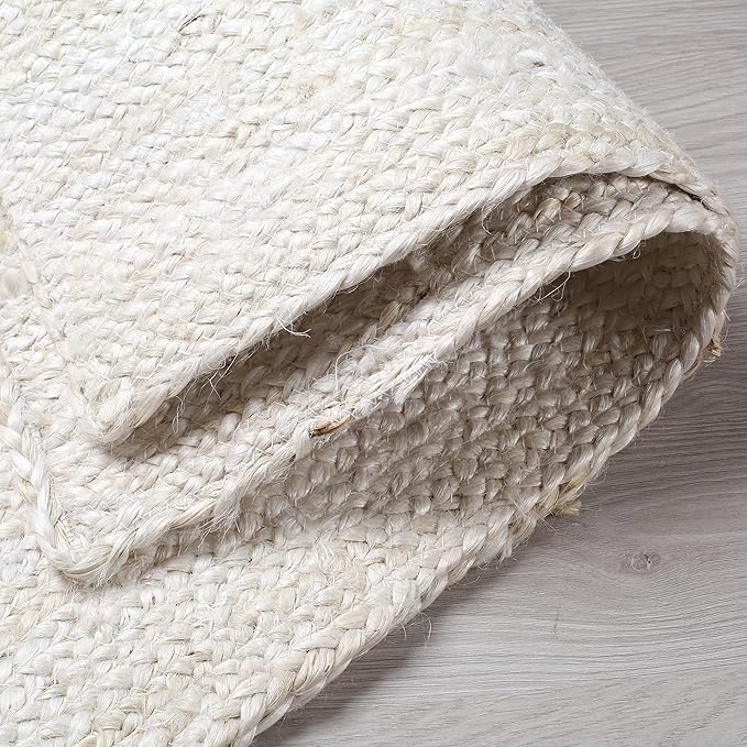 Hausattire Hand Woven Jute Braided Rug, 4'x6' ??Off White, Reversible Boho Entry Area Rugs for Kitchen, Living Room I Farmhouse Indoor Outdoor Decorative Floor Rug, 48x72 Inches