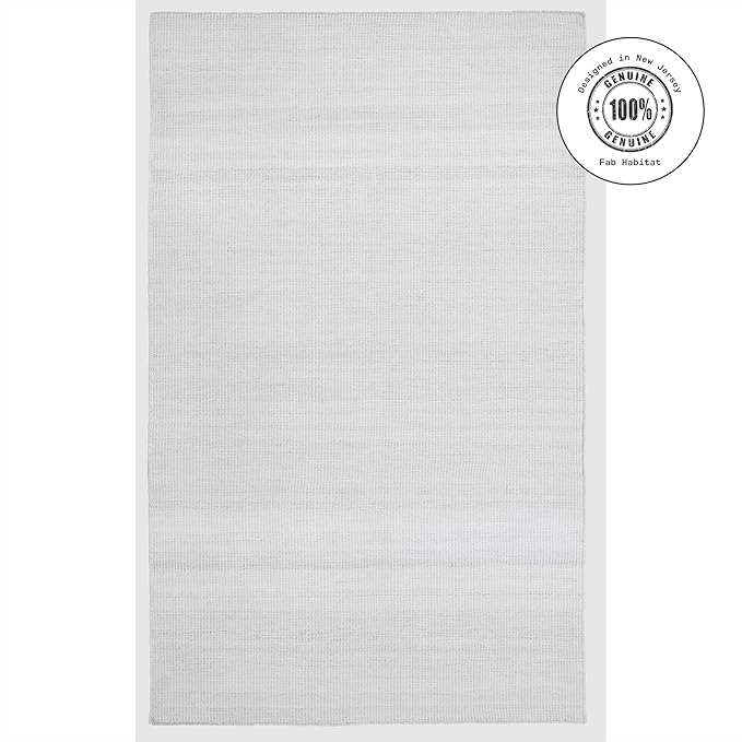 Fab Habitat Machine Washable Area Rug - Hand Woven, Stain Resistant, Pet Friendly - Premium Recycled Polyester Yarn - Solid - Kitchen, Bathroom, Laundry Room - Alford - Silver - 3 x 5 ft