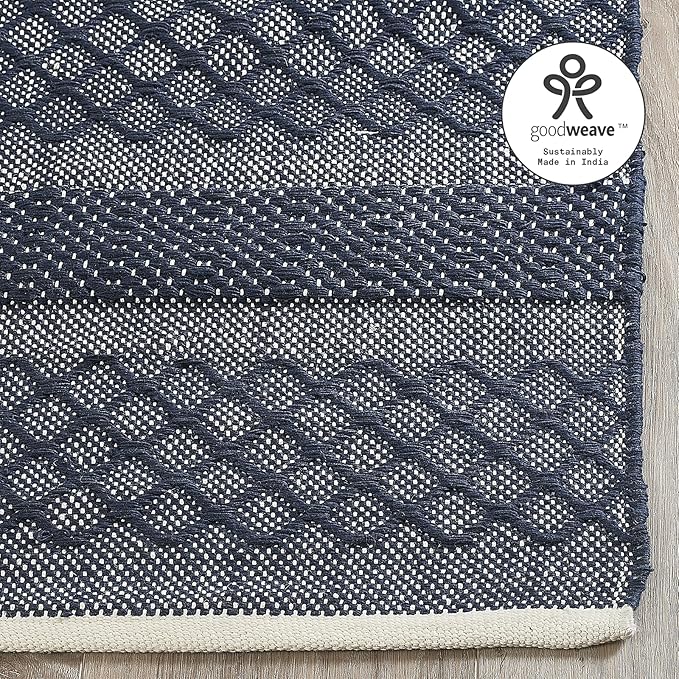 Fab Habitat Machine Washable Area Rug - Hand Woven, Stain Resistant, Pet Friendly - Premium Recycled Polyester Yarn - Shadow Stripes - Bedroom, Living/Dining Room - Mir - Blue - 5 x 8 ft