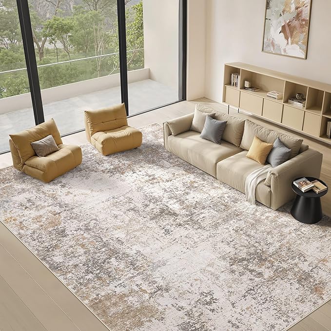 8x10 Area Rugs for Living Room：Washable Rug Abstract Modern Neutral Large Soft Stain Resistant Non-Slip Backing Machine Table for Bedroom Dining Room Indoor Home Office Carpet - Brown Grey