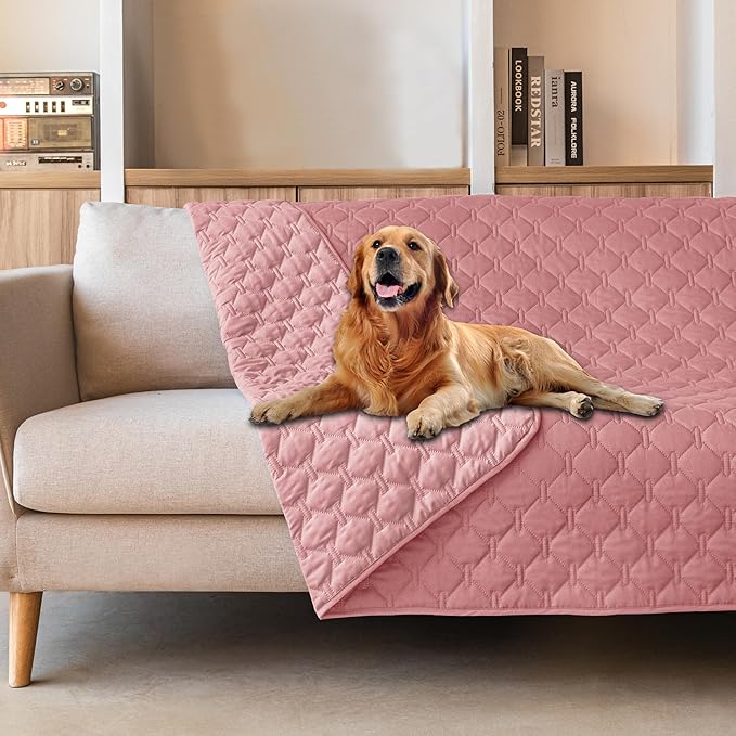 gogobunny 3X Stronger Waterproof Pet Blanket, Scratch Proof Furniture Protector for Dogs Cats, Reversible Cover 82x102 Inch, Dark Pink/Light Pink