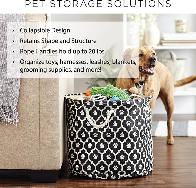 Bone Dry Pet Storage Collection Lattice Paw Print, Black, Small Round