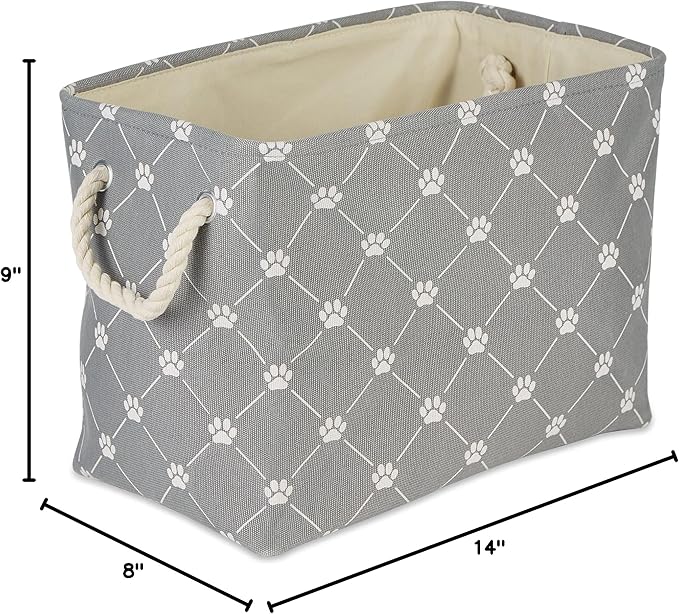 Bone Dry Pet Storage Collection Paw and Bone Print, Small Rectangle, 14x8x9, Gray