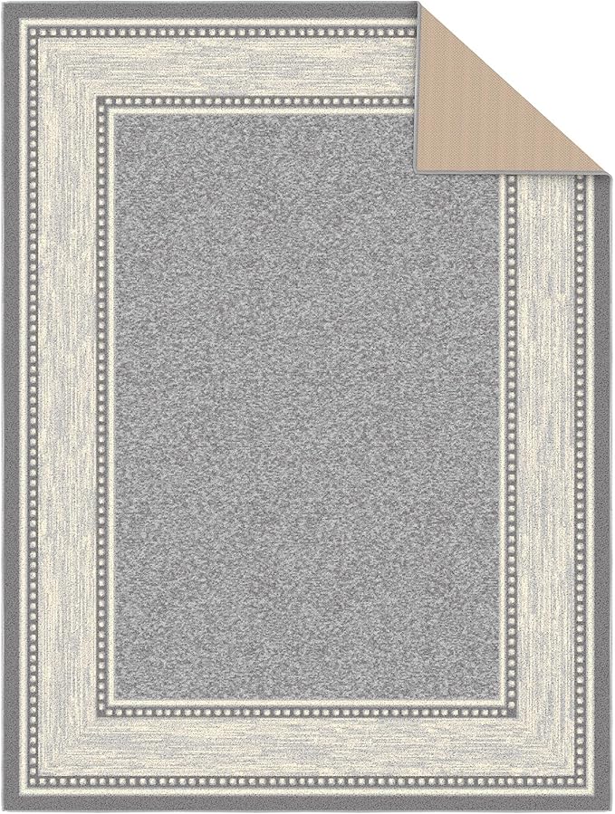 Ottomanson 5' x 6'6" Rugs for Living Room Border Area Rug for Bedroom - Non Slip Durable Large Floor Carpet for High Traffic Areas - Indoor Rug for Dining Room Kitchen Kids Playroom, Light Gray