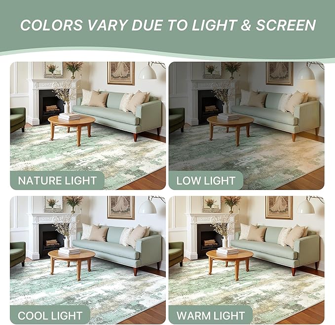 Runner Rug for Hallway Kitchen, 3x8 Machine Washable Runners Rug for Entryway, Soft Modern Abstract Throw Rugs, Low Pile Floor Cover with Non Slip Backing, Light Green